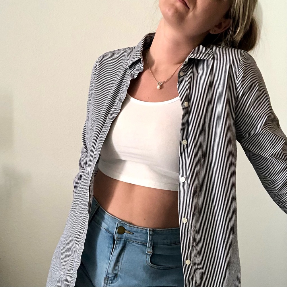 Blue and white stripe J Crew button up long